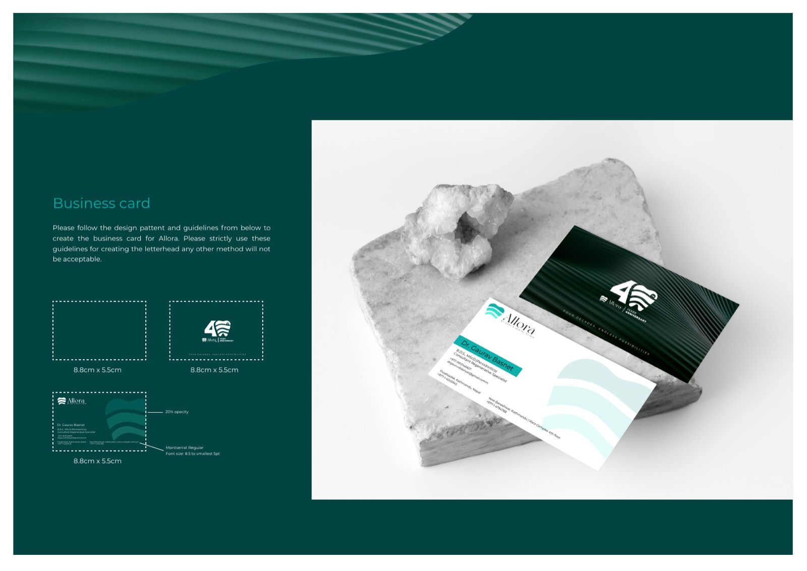Allora business card design front and back