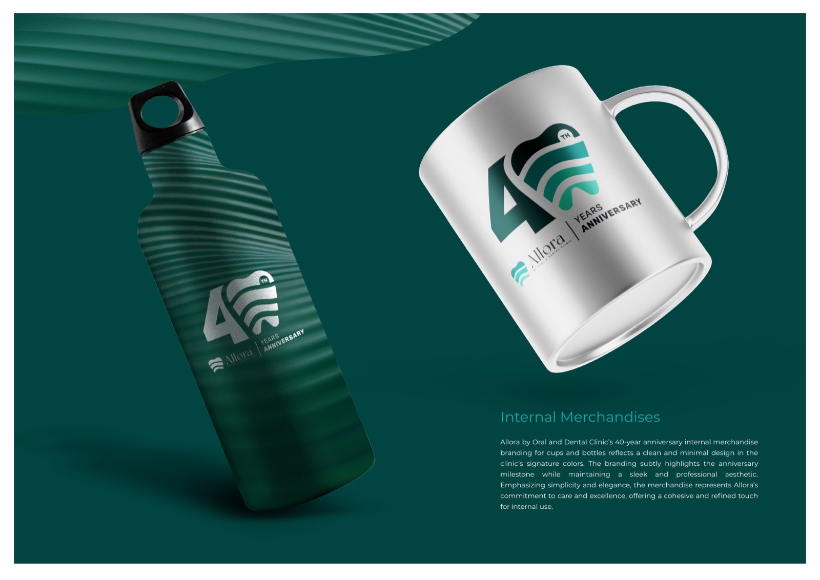 An Allora branded water bottle and mug