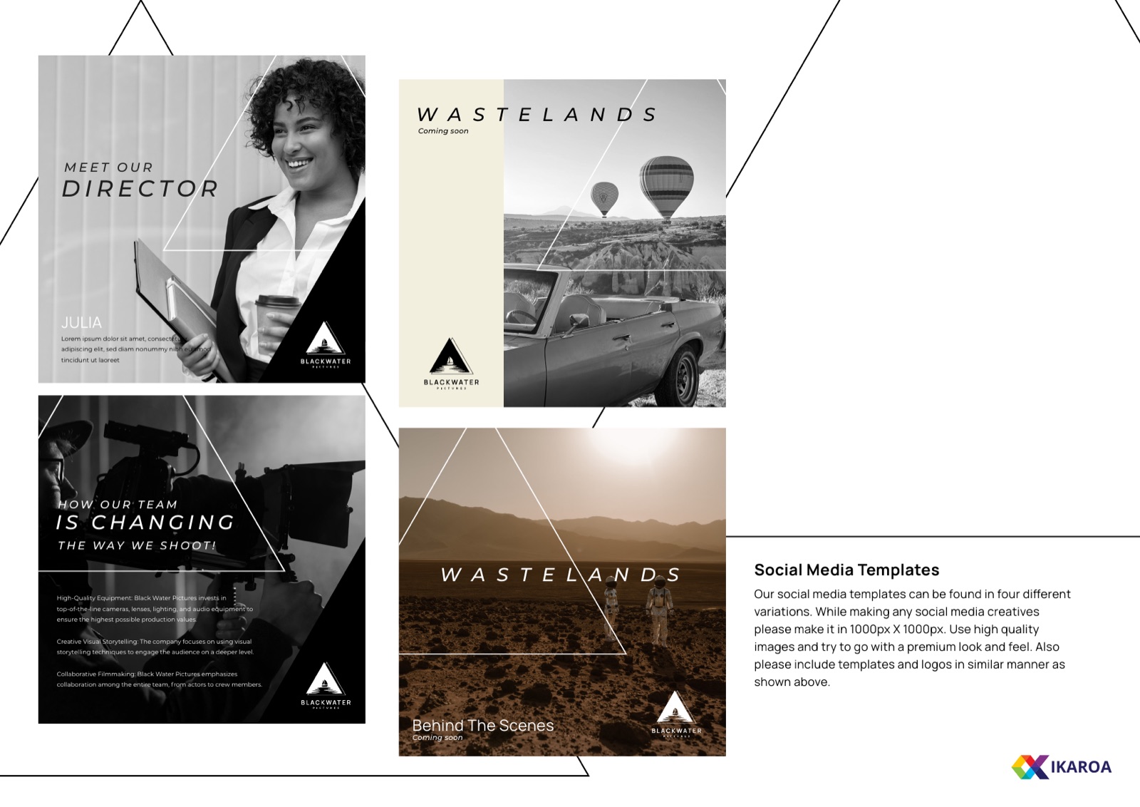 BlackWater Pictures social and promotional templates using the triangular frame