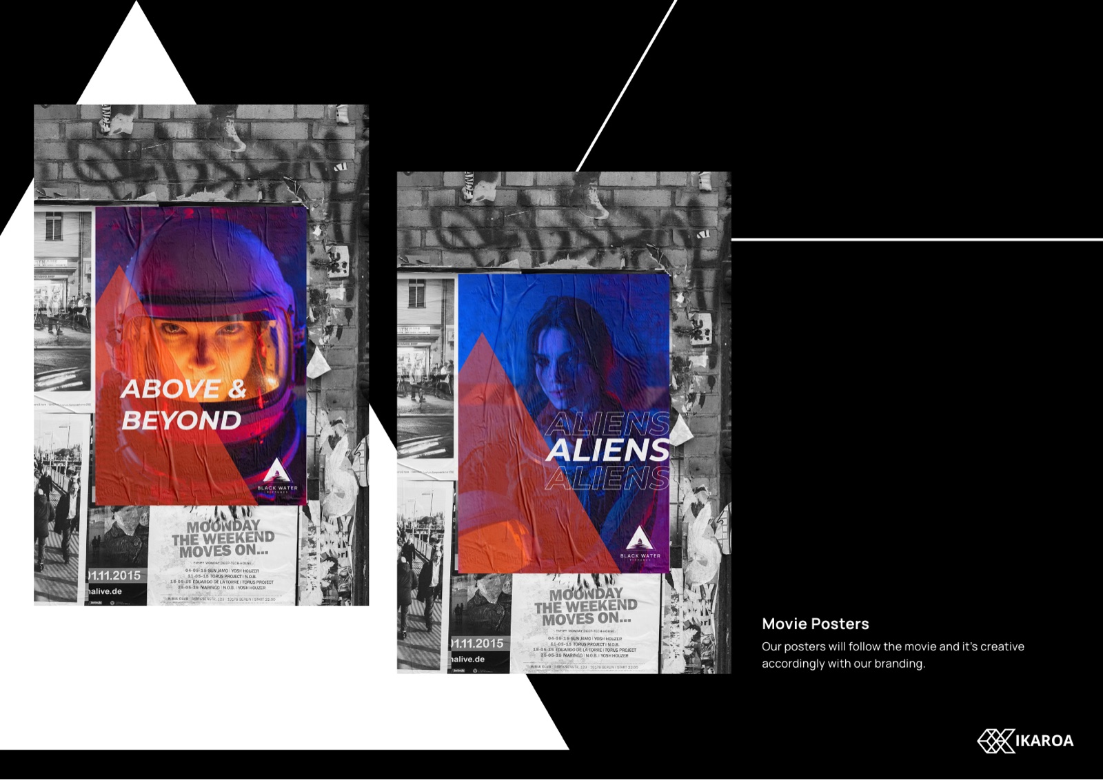BlackWater Pictures movie poster designs using the triangular framing system