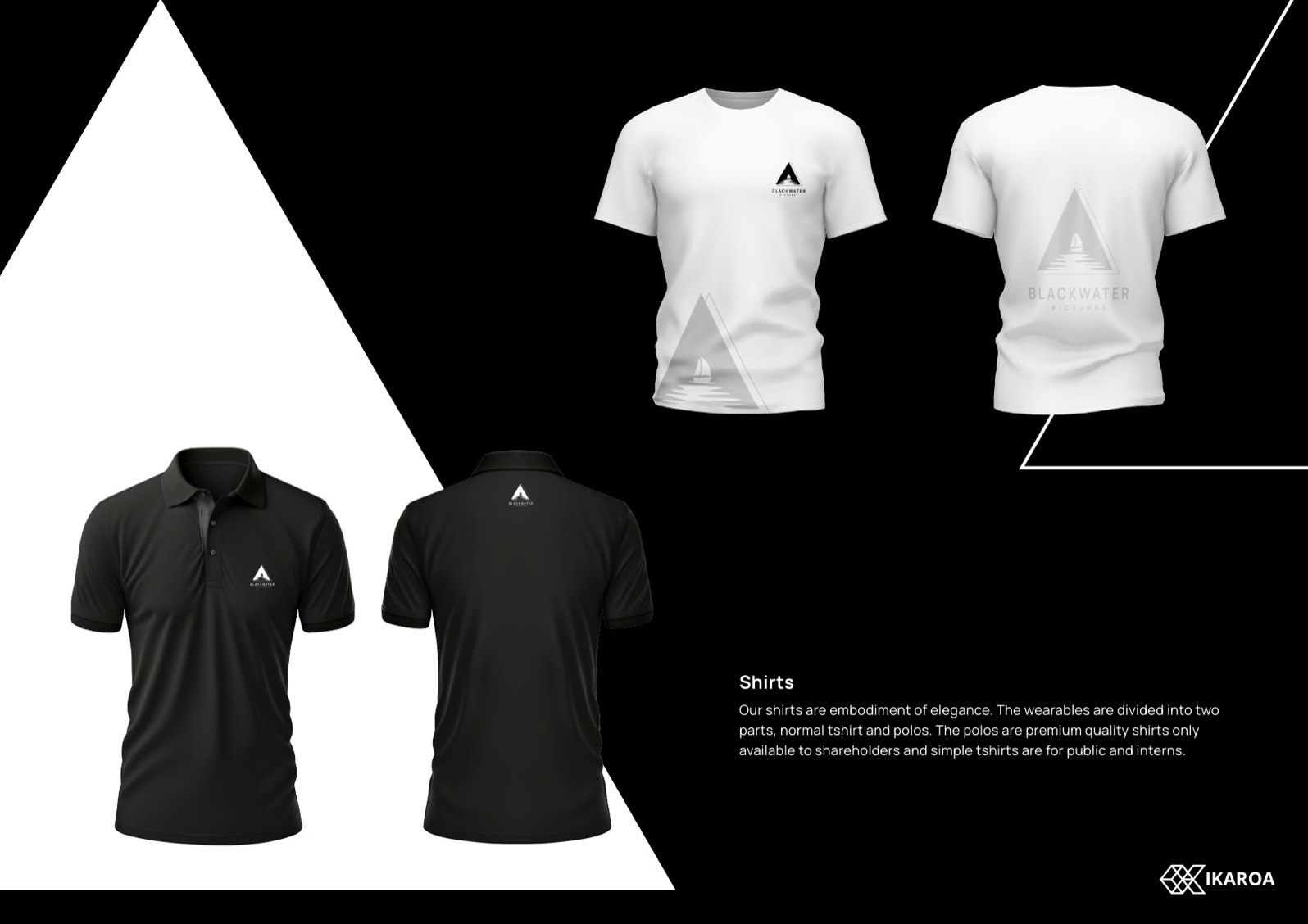 BlackWater Pictures polos and t-shirts carrying the triangle mark