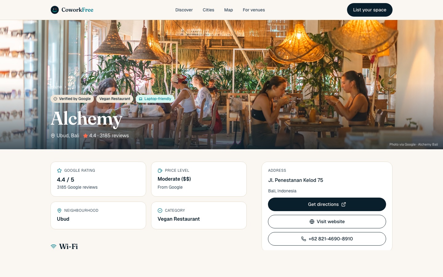 Cowork Free venue page for Alchemy in Bali