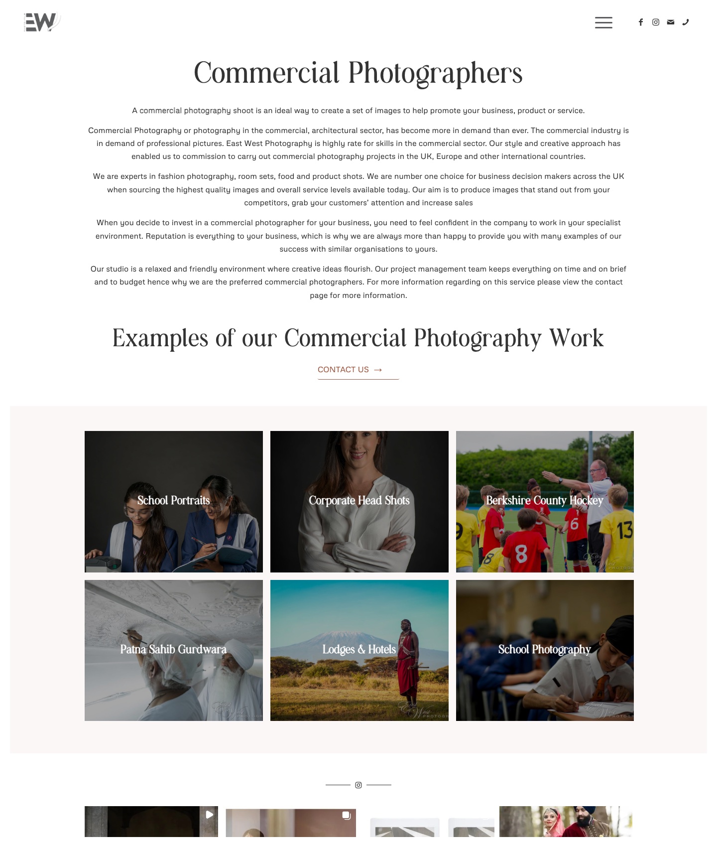 The Commercial work on the East West Photography website