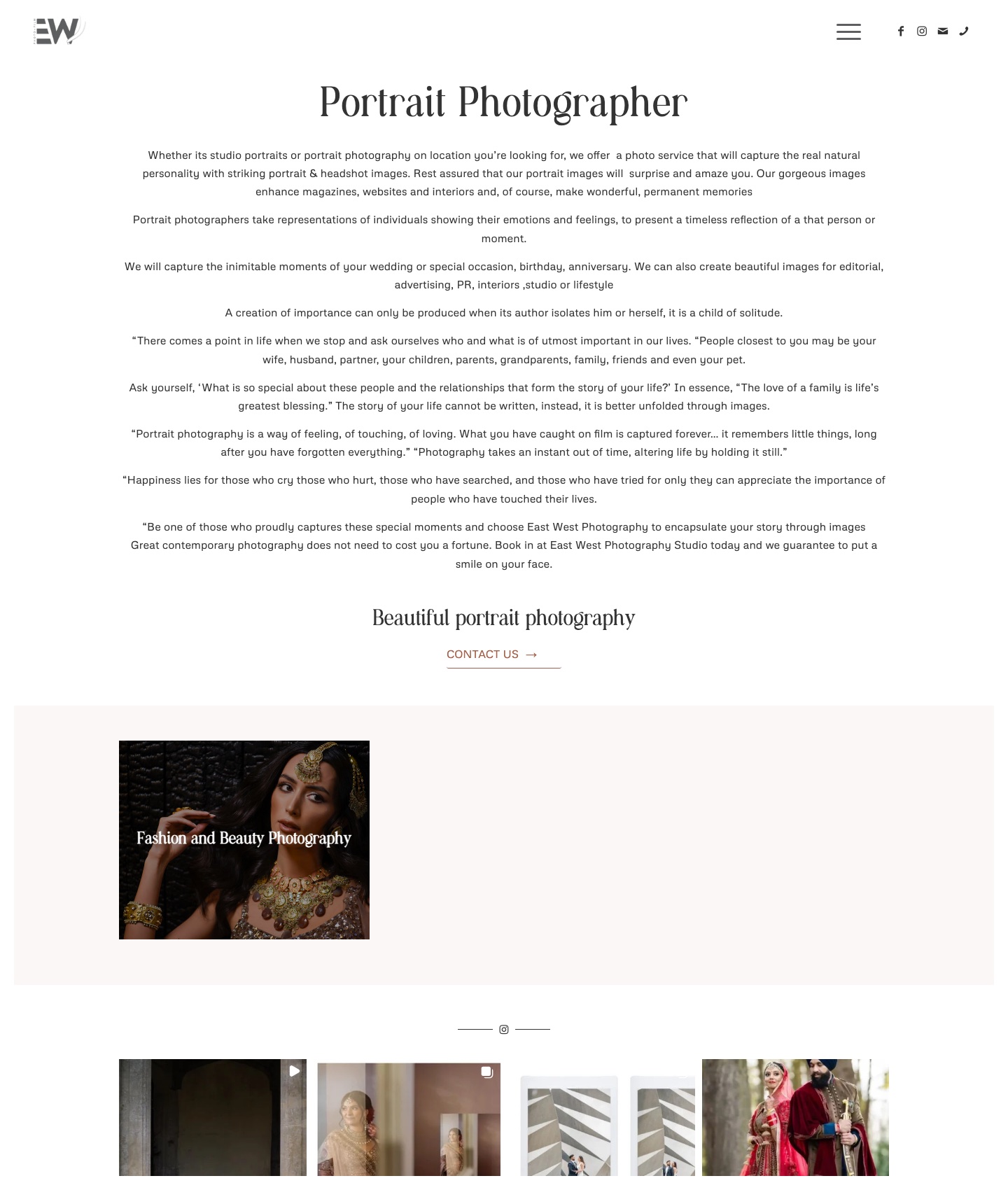 The Portraits work on the East West Photography website