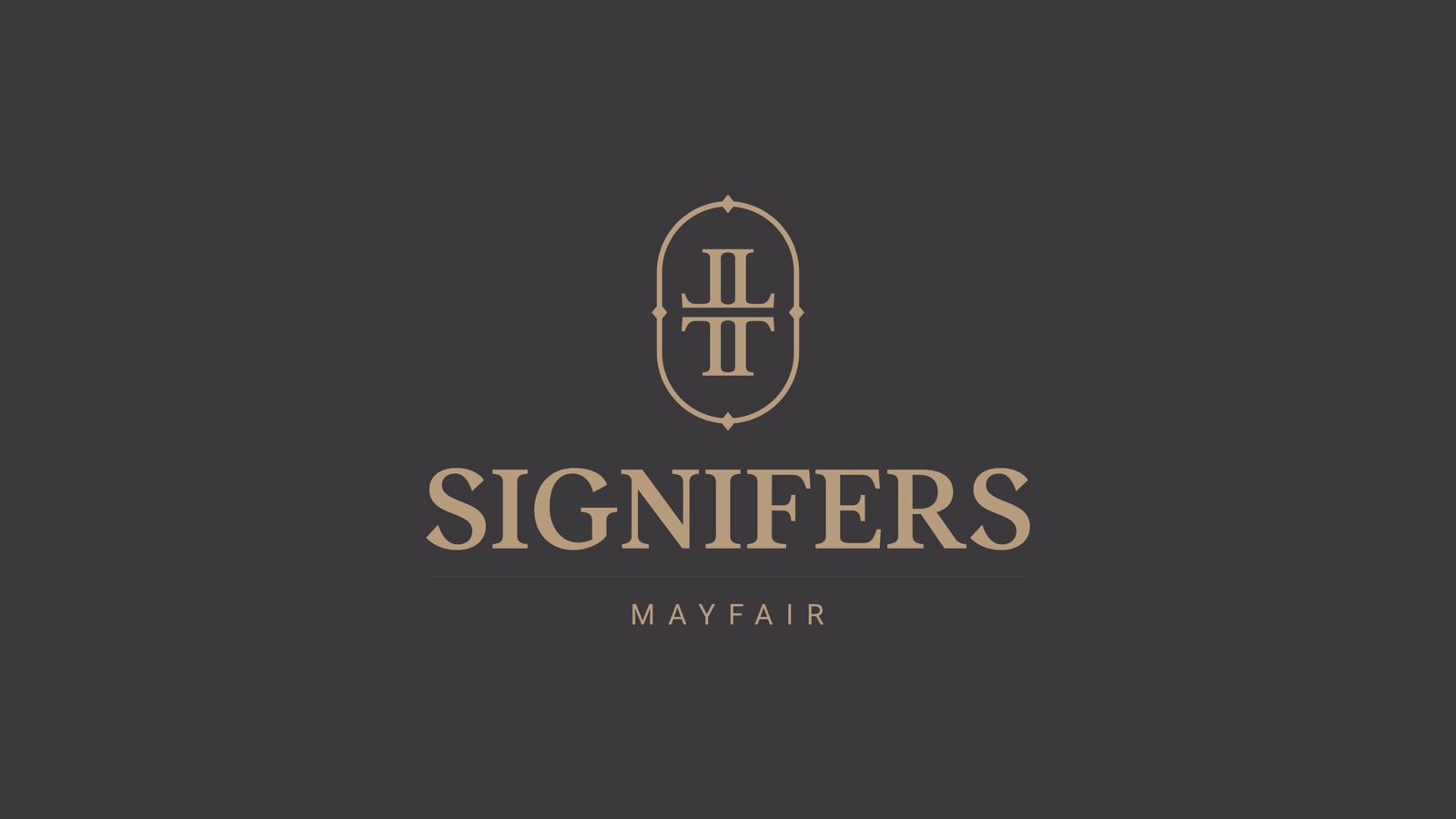 Signifers Mayfair logo in gold on charcoal