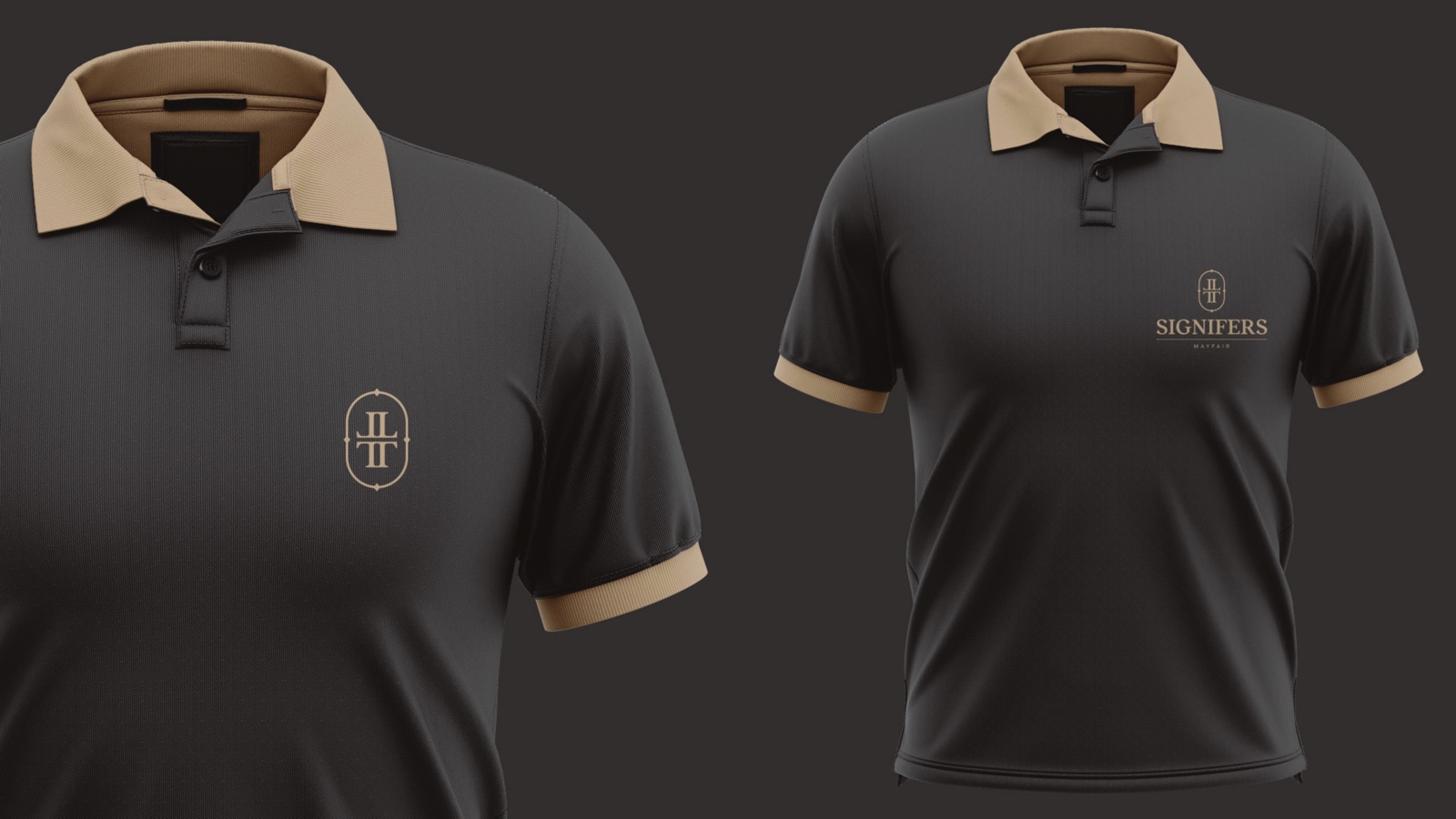Signifers Mayfair Embroidered staff polos in charcoal and gold