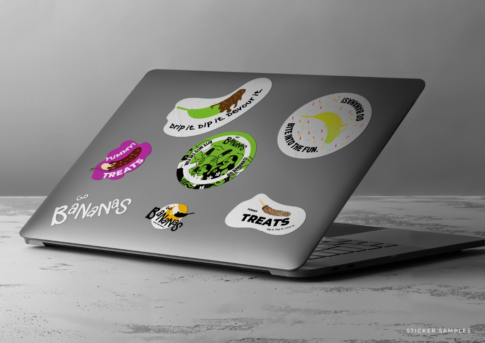 Go Bananas sticker pack on a laptop