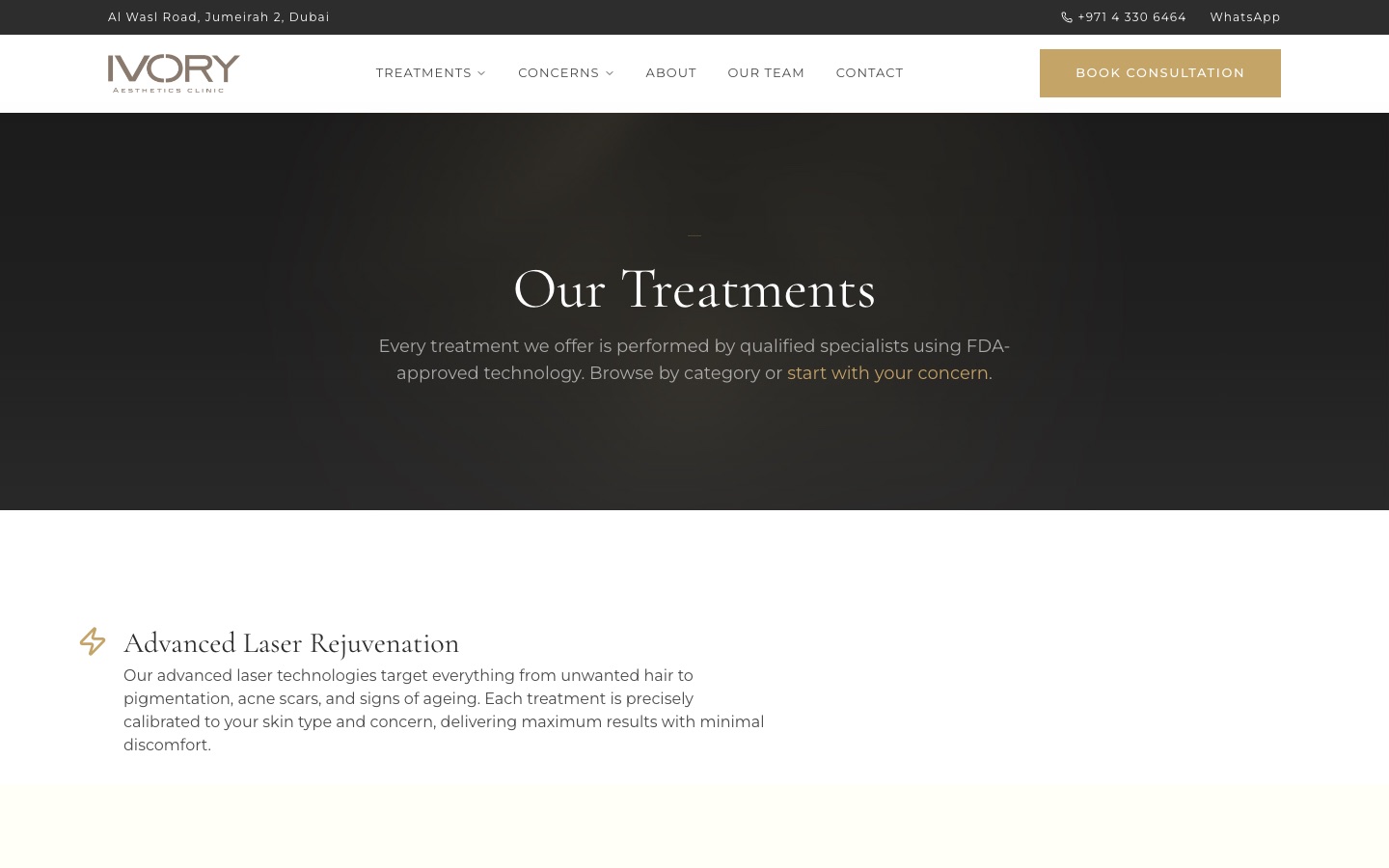 Ivory Aesthetics treatments page