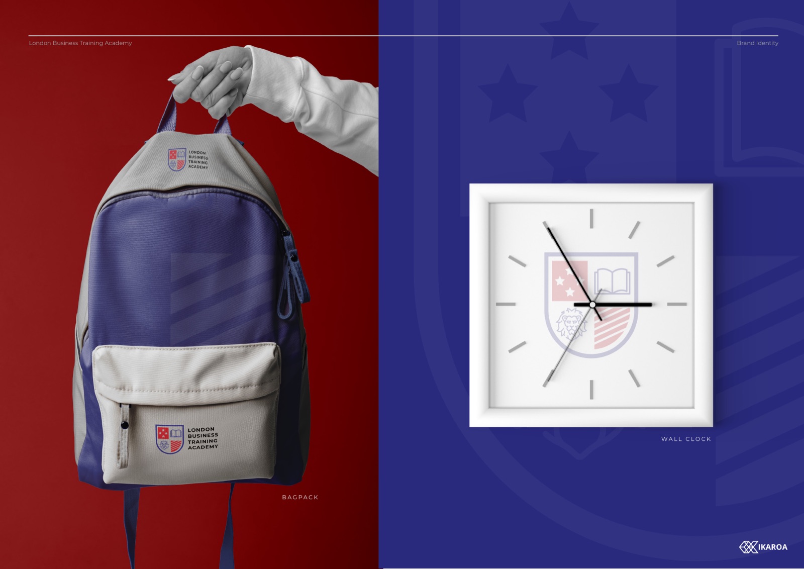 London Business Training Academy backpack and wall clock