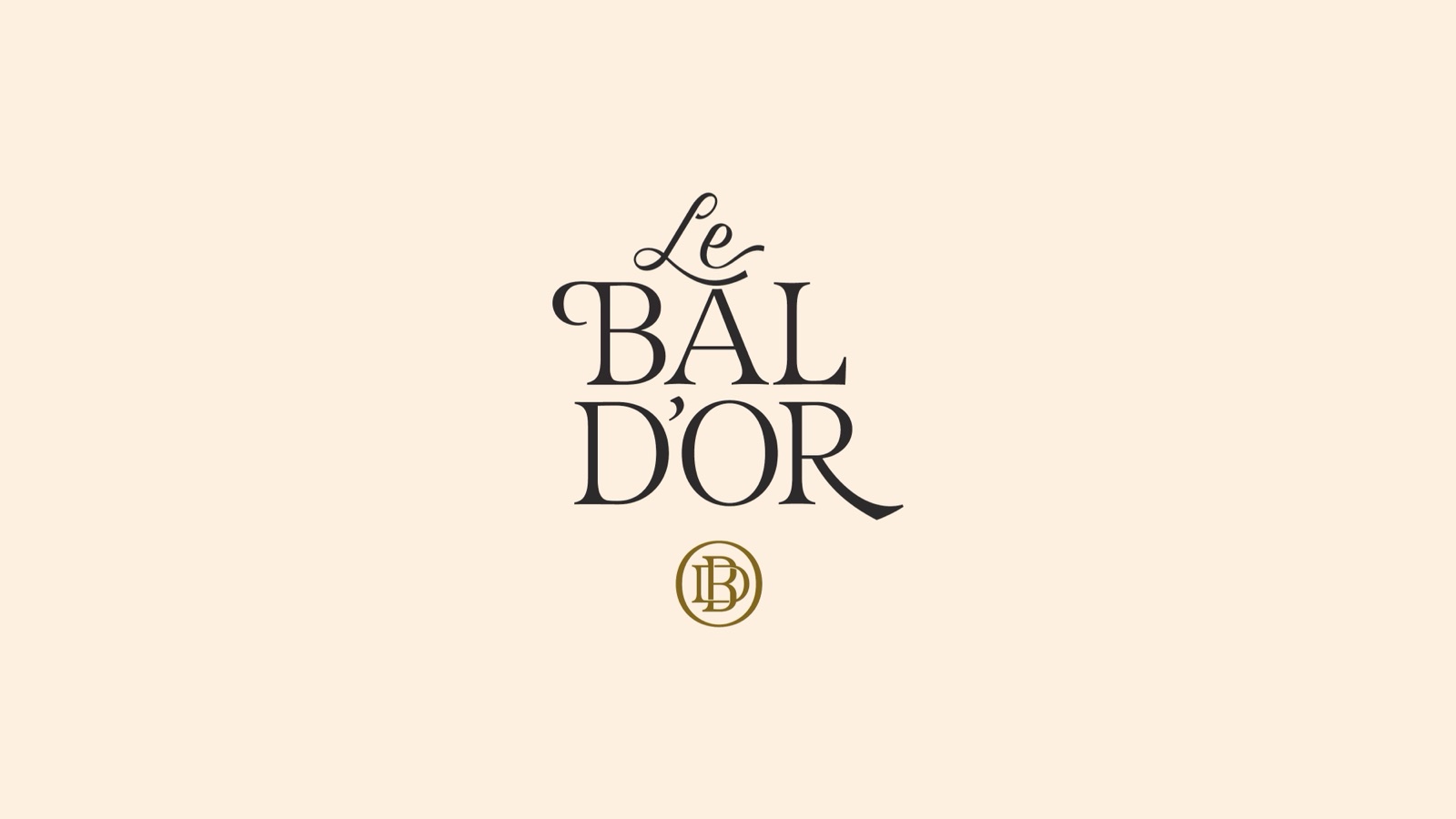 Le Bal D'Or wordmark in charcoal with a gold monogram on cream