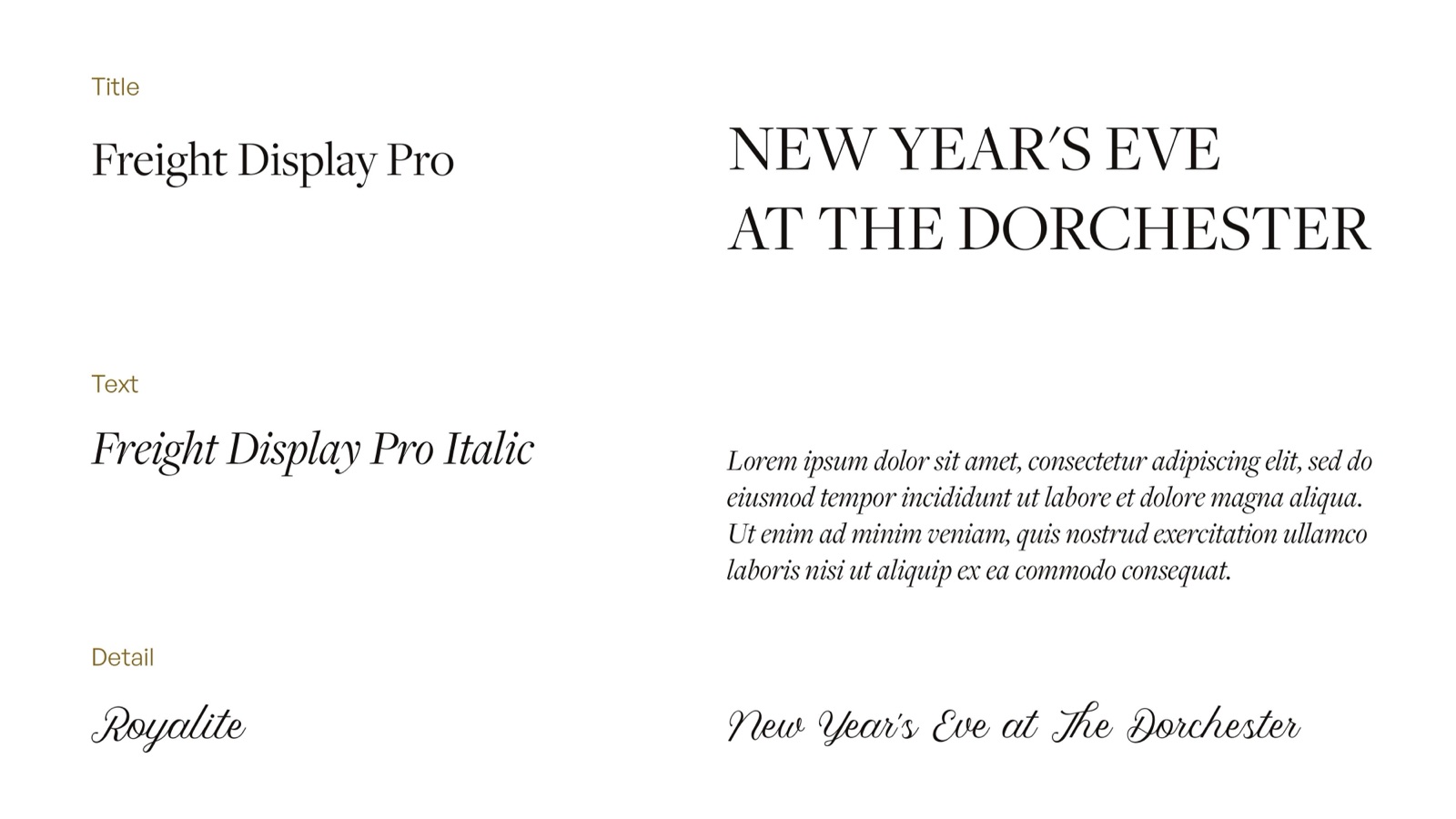 Le Bal D'Or type: Freight Display Pro for titles, Royalite for detail