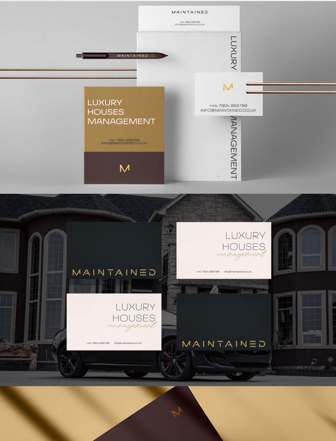 Maintained stationery, business cards and leather document wallet