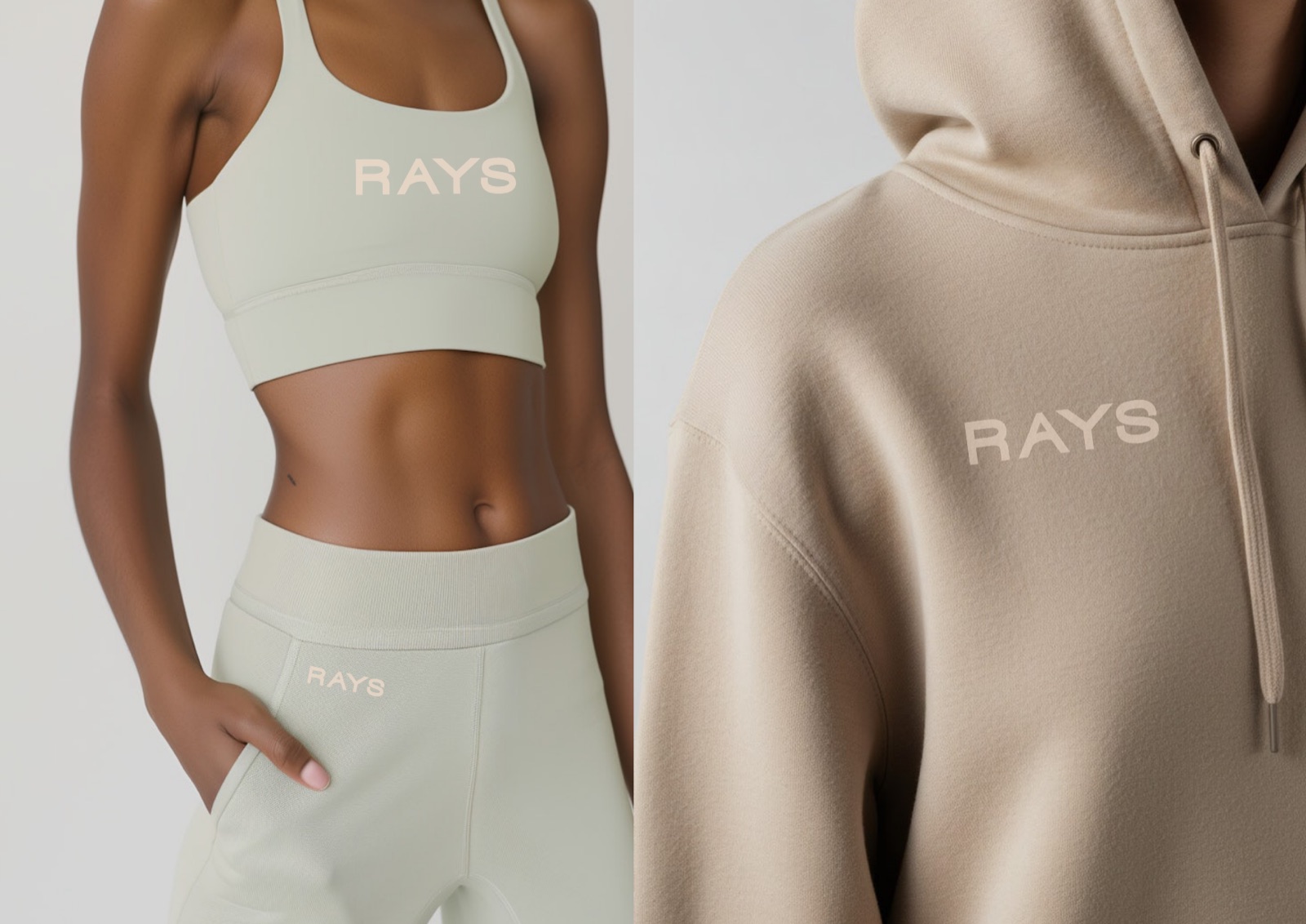 RAYS activewear, sports bra and leggings in sage and terracotta