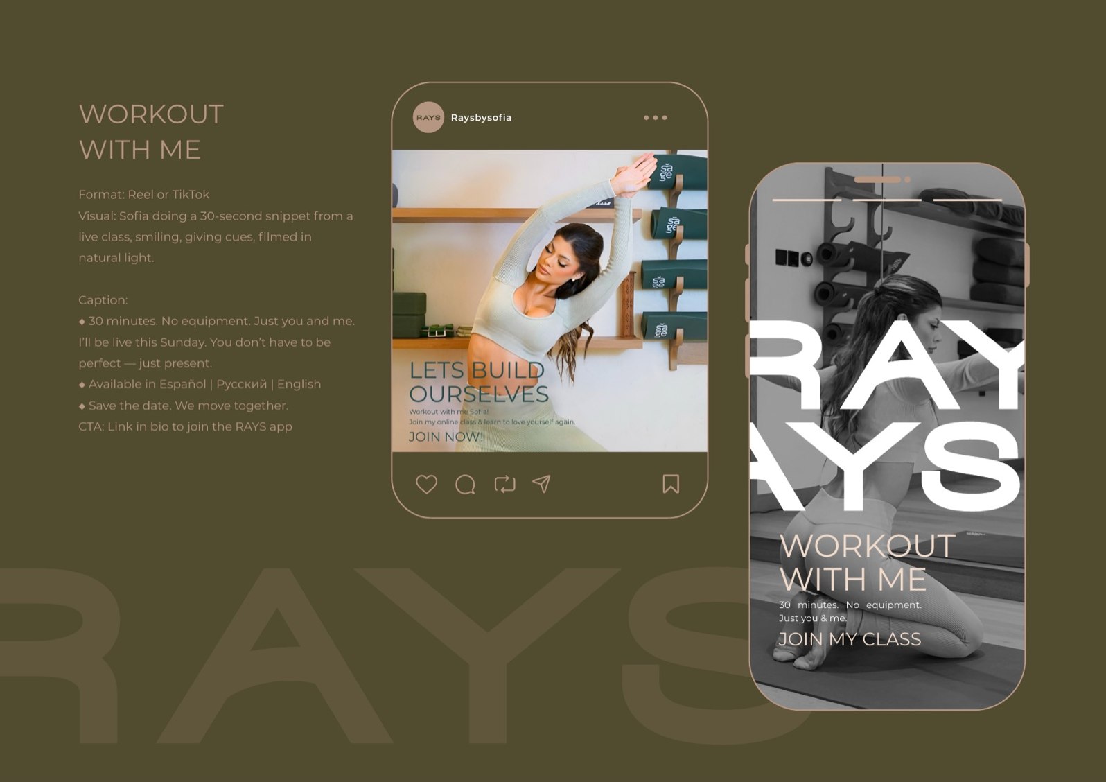 RAYS social post and story templates on a phone