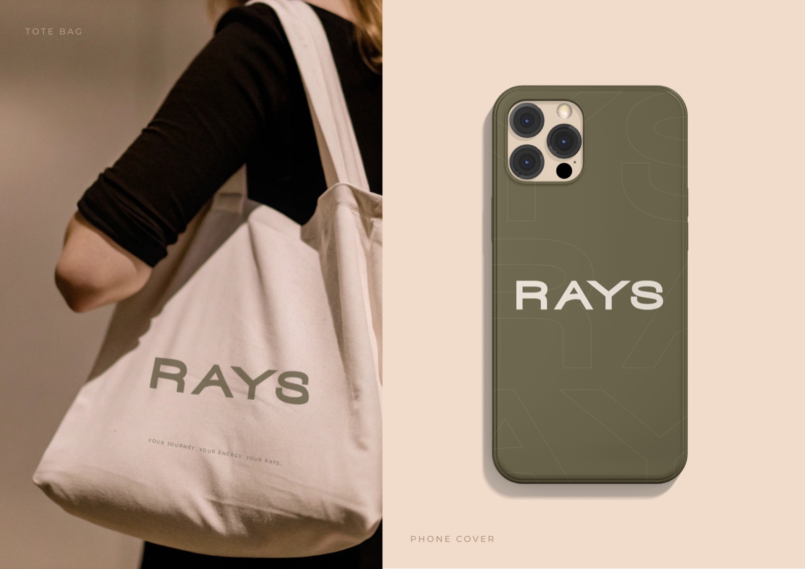 RAYS canvas tote bag carried in natural light