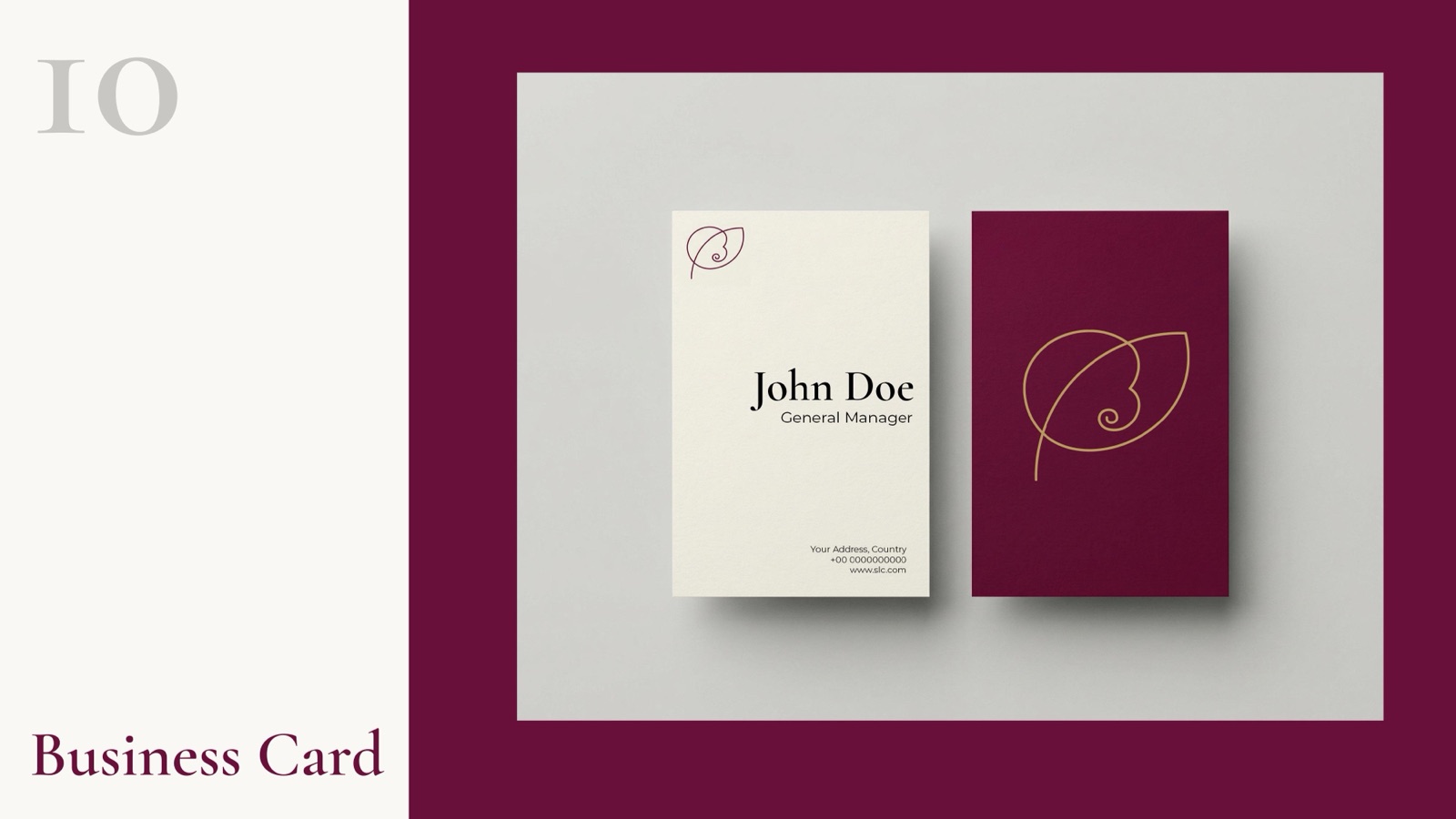 SLC business card in burgundy and cream