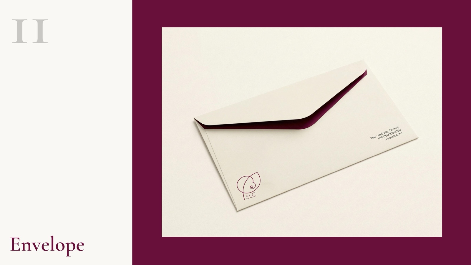 SLC envelope with cream liner and burgundy exterior