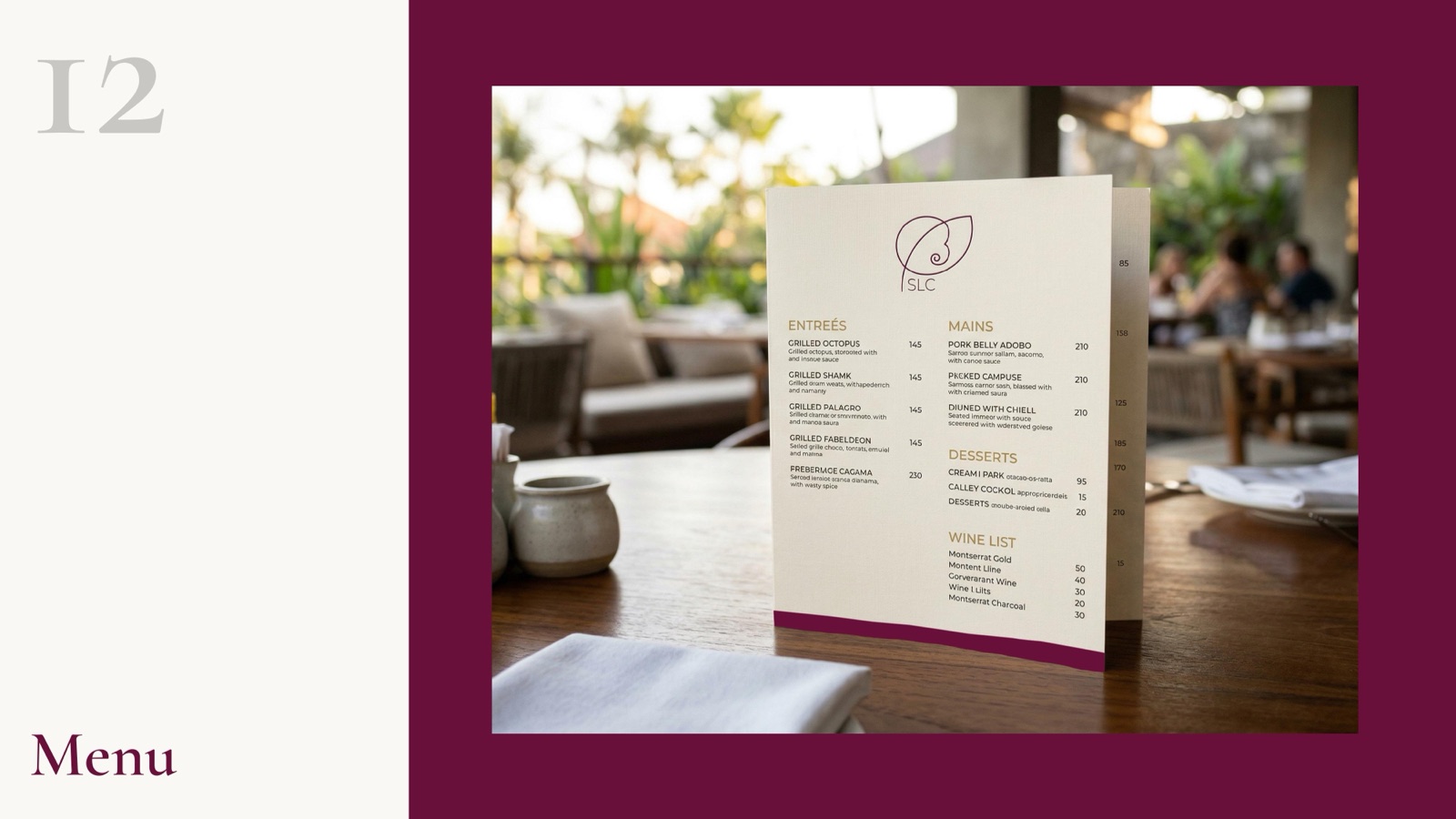 SLC food and drink menu on a table