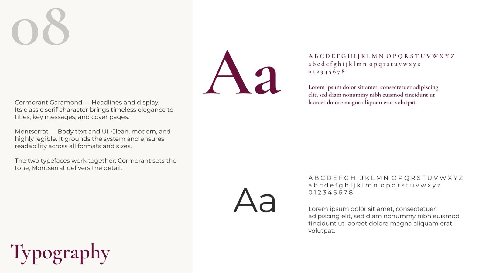The SLC typography pairing, Cormorant Garamond for display and Montserrat for body and UI