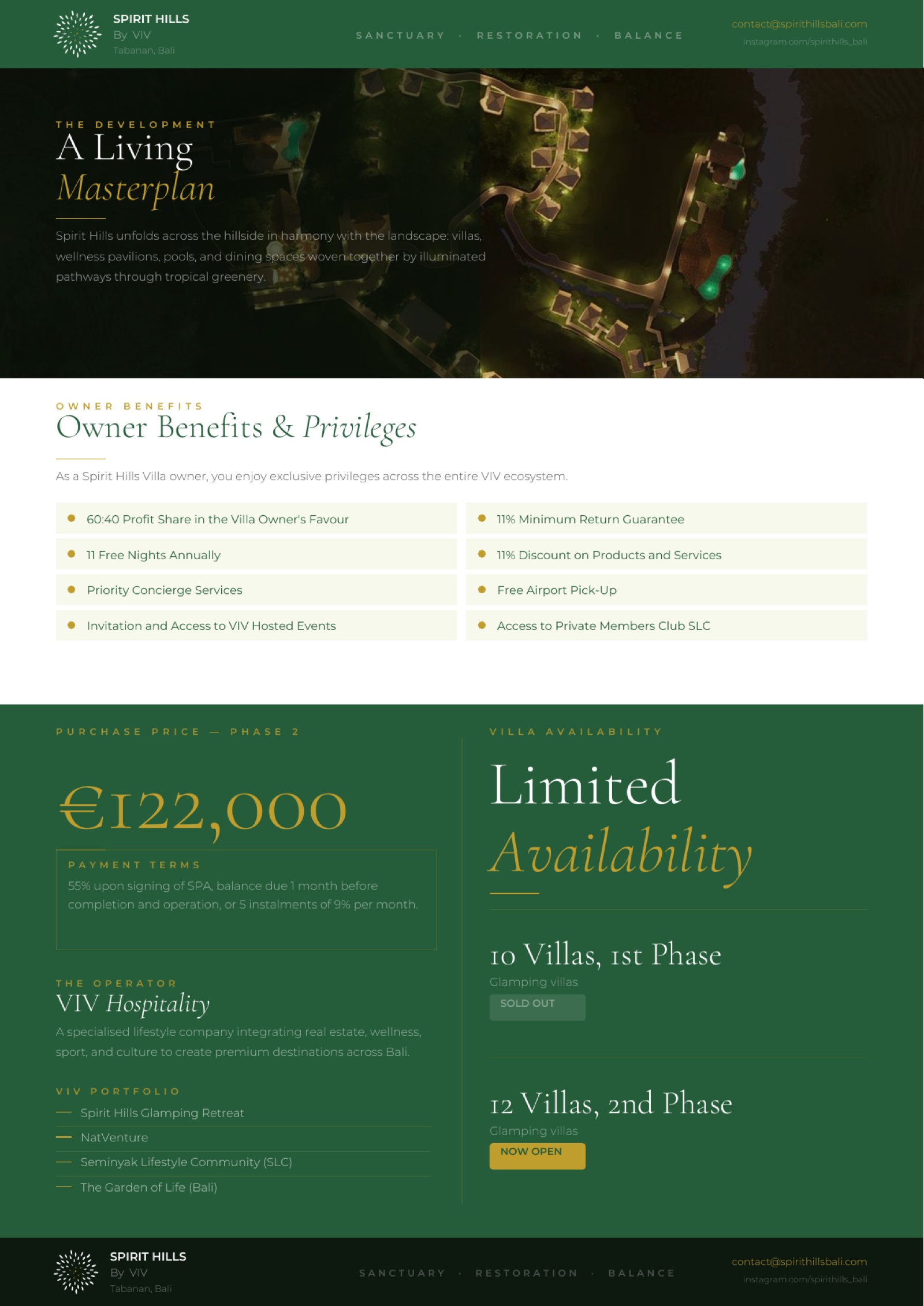 Spirit Hills brochure spread, the retreat experience and the ownership case