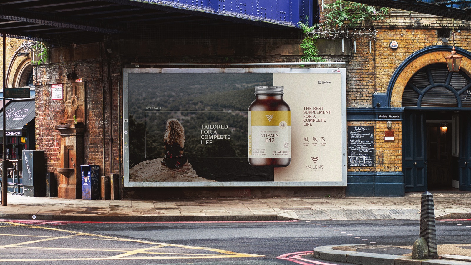 Valens identity applied to a retail storefront and signage