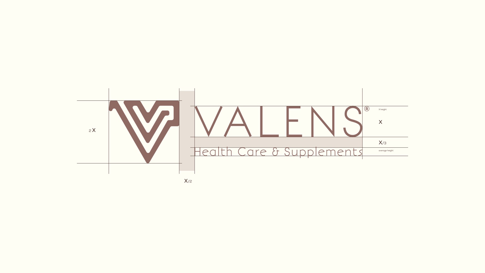 Valens monogram construction, the V drawn as a continuous maze line