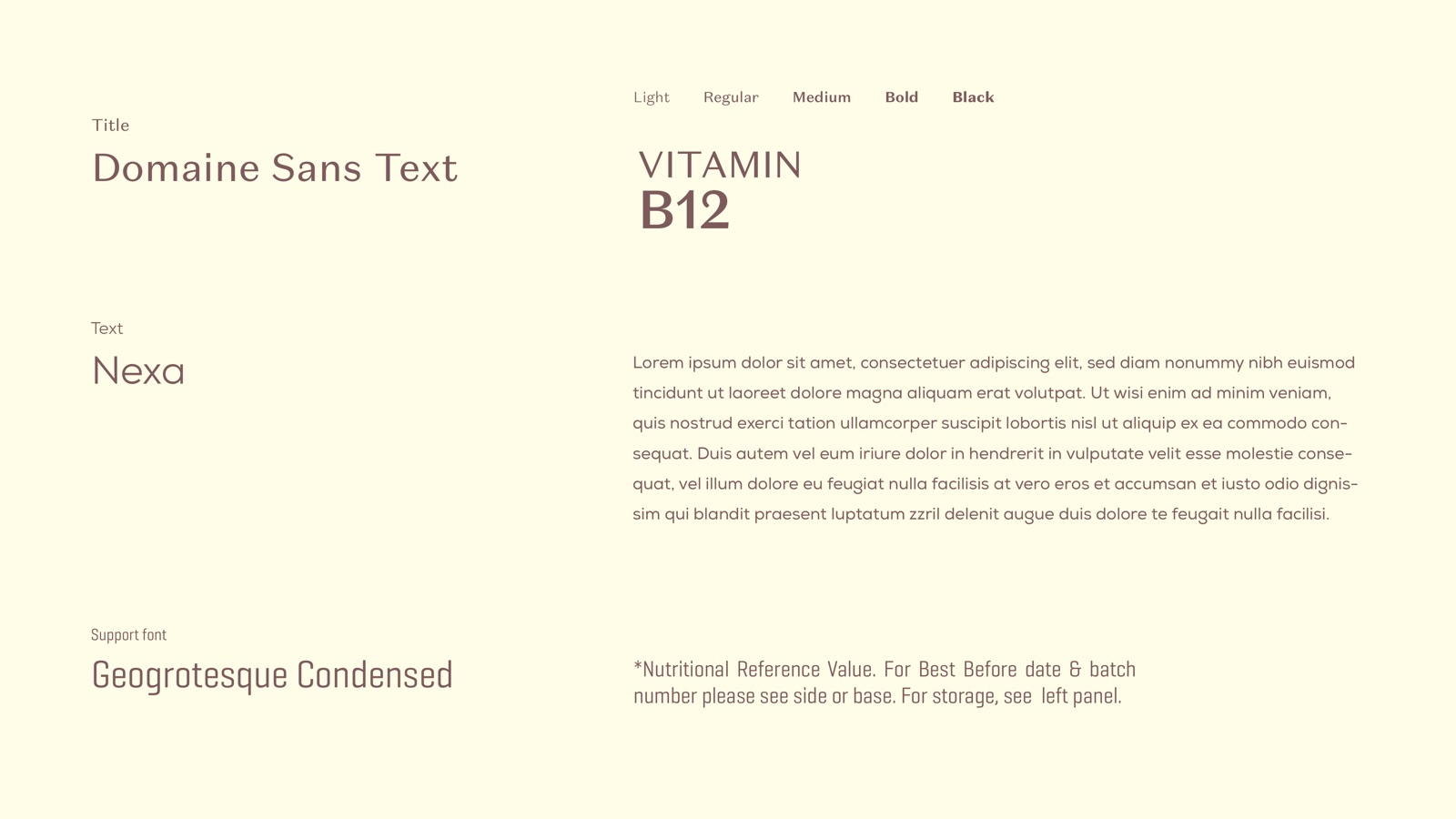 Valens type system, Domaine Sans Text with Nexa and Geogrotesque Condensed