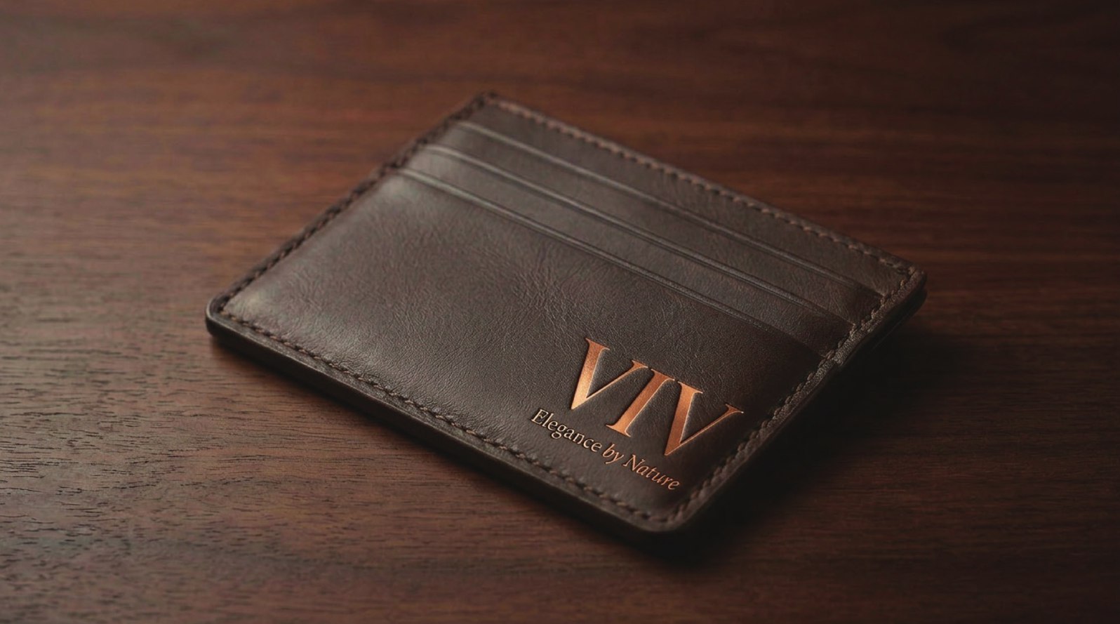 VIV leather goods, the copper monogram applied