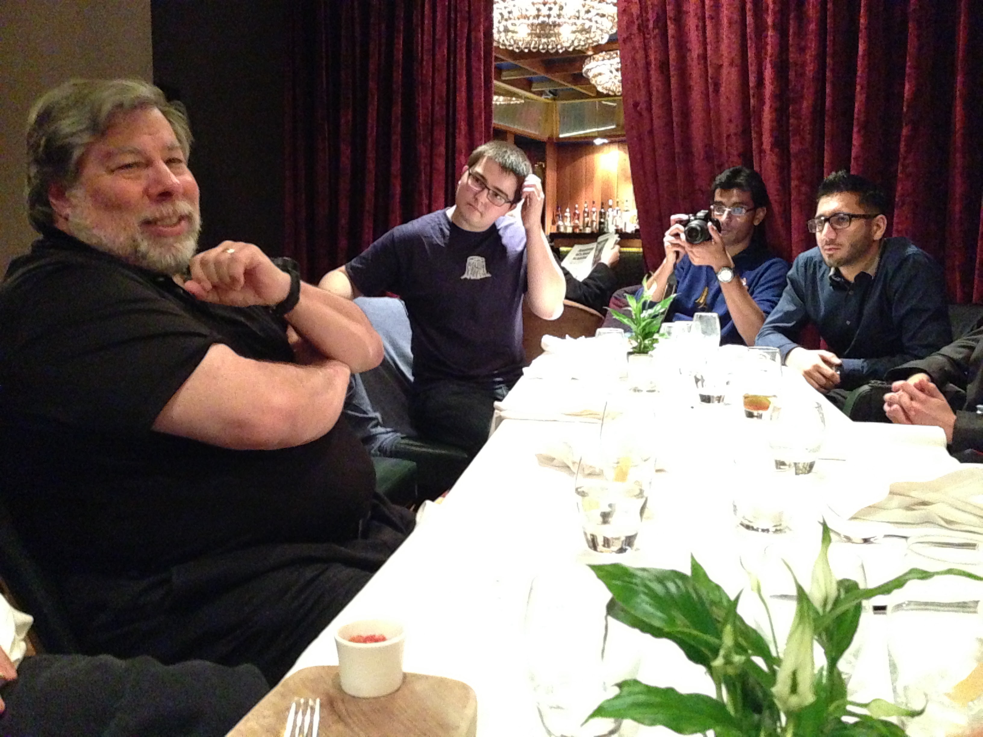 Steve Wozniak at a private dinner with the Ikaroa team, mid-conversation